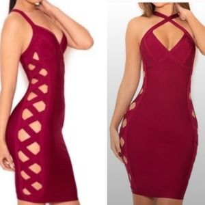 House of CB Cut-out Bandage Filina Dress in deep red